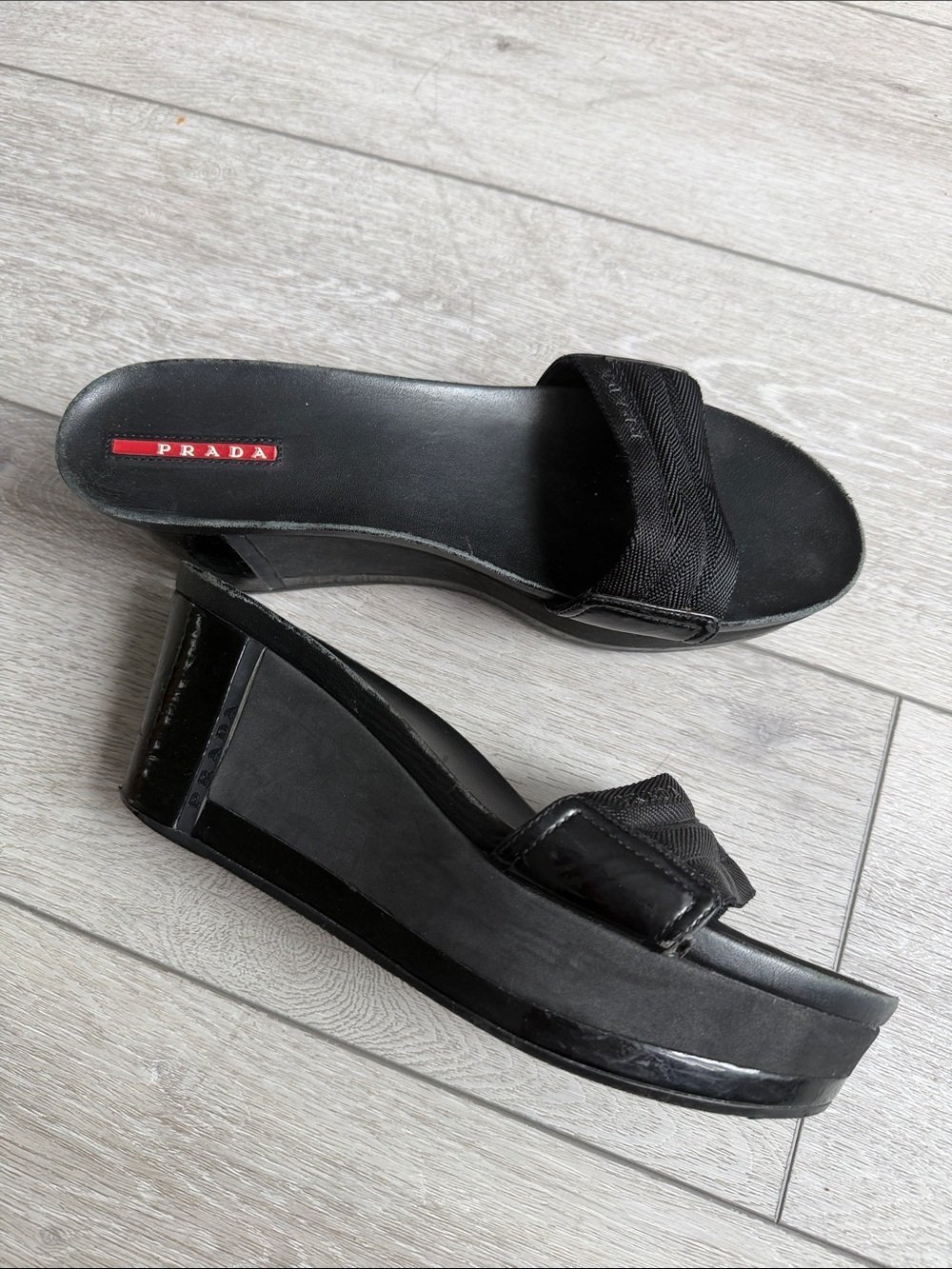 Prada Y2K Black Slide Wedge Mules size women’s 9 - Picture 2 of 11